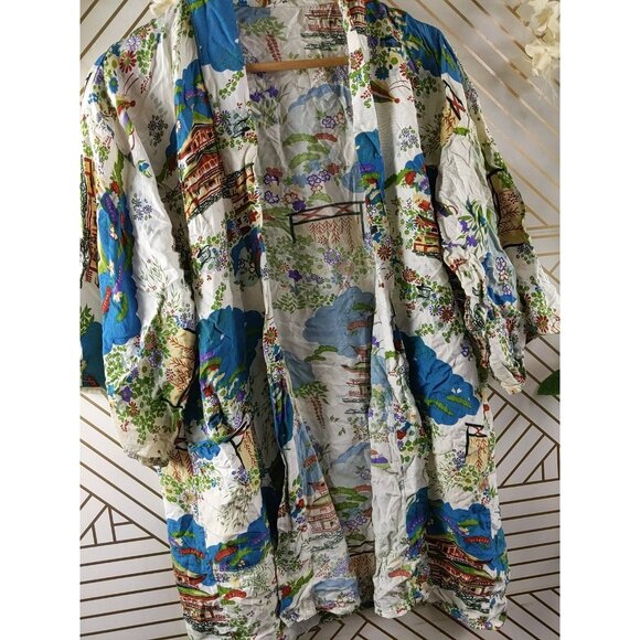 Made In Japan Open Front Kimono Scenery Beautiful Pocket - Picture 3 of 11